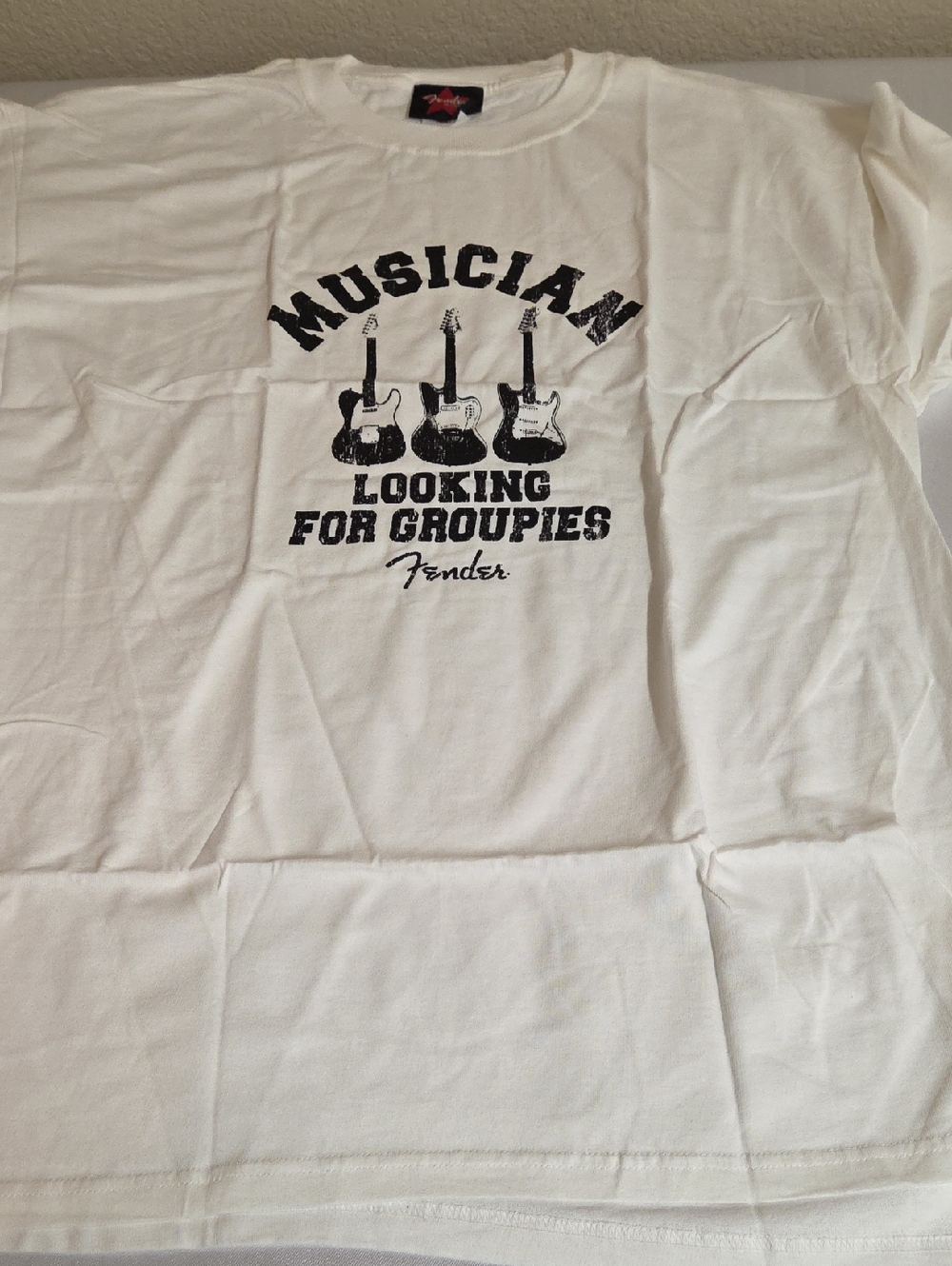 Fender White T-Shirt with Black Guitar Graphic